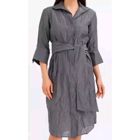 JARBO Sophie Shirt Dress Button Front Size Small Crinkle Metal Silk Cotton Tie - Picture 1 of 2